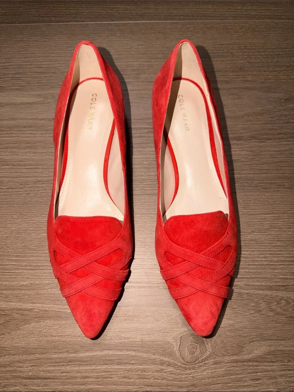 Cole Haan Blakeli Skimmer Red Suede Pointed-Toe Flats